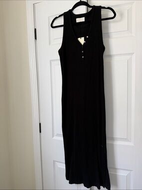 Black Ribbed Button-Front Maxi Dress - Women